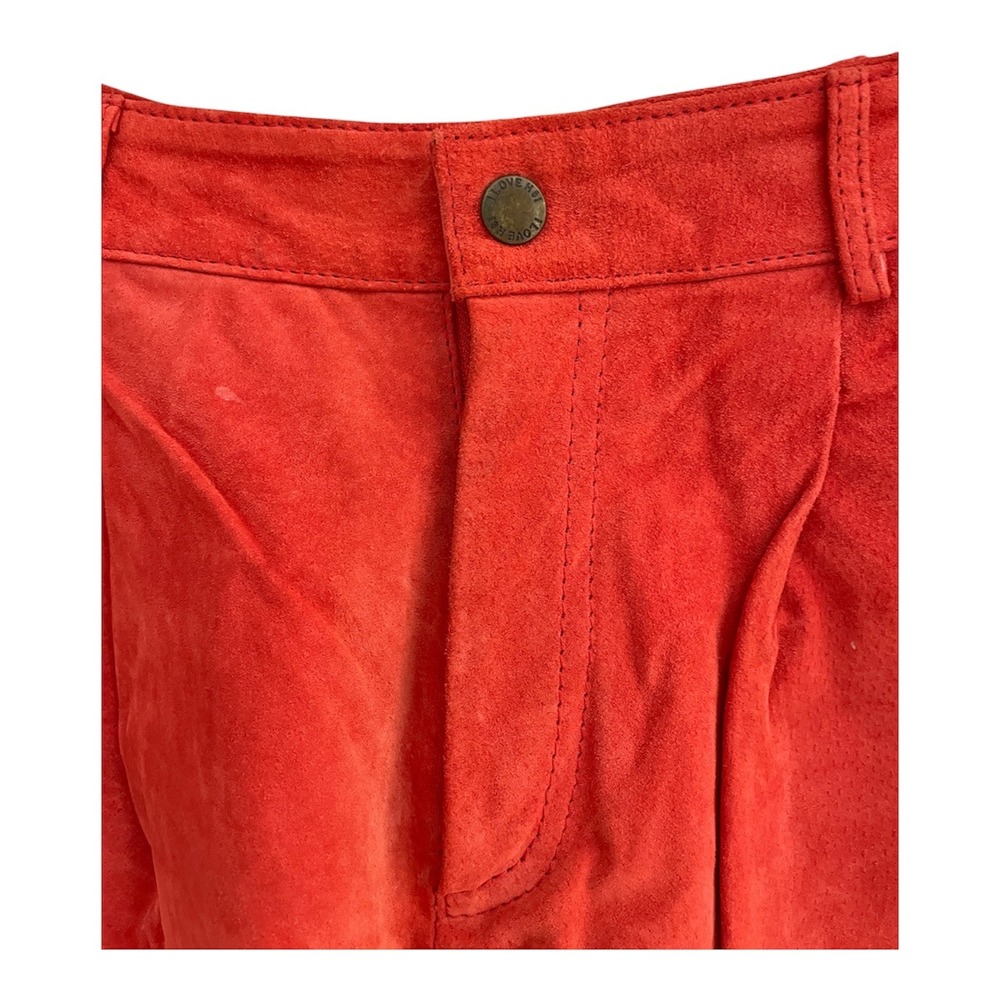 I LOVE H81 Women Red Genuine Suede Leather Pleated Shorts Size 27 High Waist - Picture 3 of 6